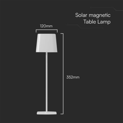 Lampe de table magnétique solaire à intensité variable rechargeable LED/5W/5V 3000-6000K 3600 mAh IP65 blanc