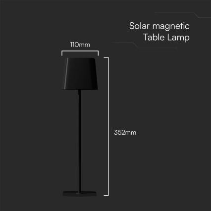 Lampe de table magnétique solaire à intensité variable rechargeable LED/5W/5V 3000-6000K 3600 mAh IP65 noir