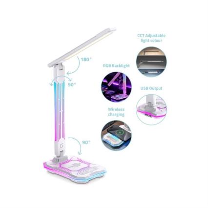 Lampe de table RGB tactile rechargeable et à intensité variable avec charge sans fil LED/7,5W/5V 2700-5300K blanc