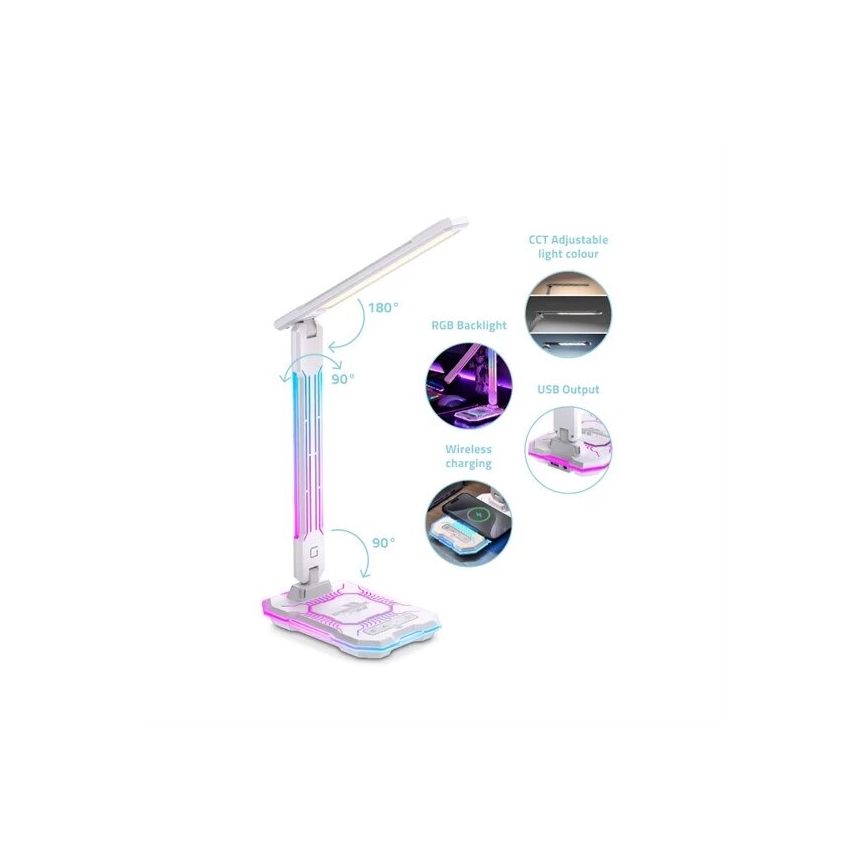 Lampe de table RGB tactile rechargeable et à intensité variable avec charge sans fil LED/7,5W/5V 2700-5300K blanc