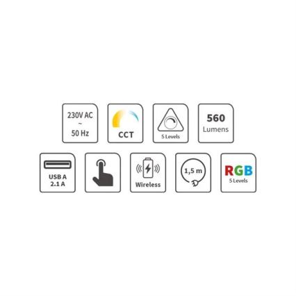 Lampe de table RGB tactile rechargeable et à intensité variable avec charge sans fil LED/7,5W/5V 2700-5300K blanc