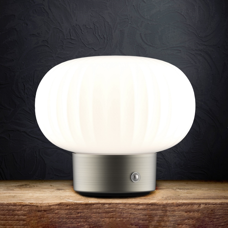 Lampe de table tactile à intensité variable LATTE LED/1,8W/5V USB 2000 mAh chrome mat/blanc