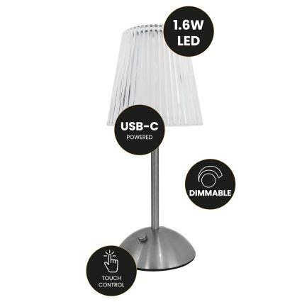 Lampe de table tactile à intensité variable rechargeable ELBA LED/1,6W/800 mAh chrome mat/transparent