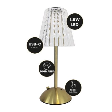 Lampe de table tactile à intensité variable rechargeable ELBA LED/1,6W/800 mAh 3000/4000/6000K doré/transparent
