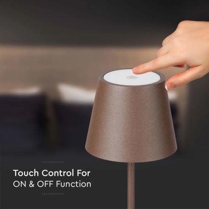 Lampe de table tactile à intensité variable rechargeable LED/2W/5V 4400 mAh IP54 marron