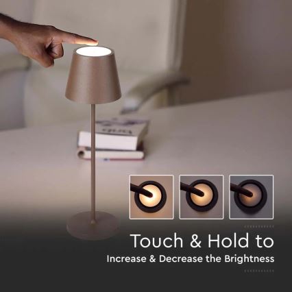 Lampe de table tactile à intensité variable rechargeable LED/2W/5V 4400 mAh IP54 marron