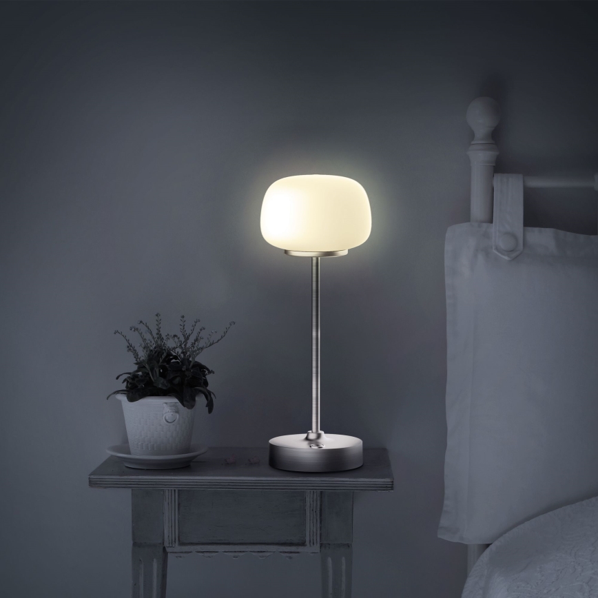 Lampe de table tactile à intensité variable RIMINI LED/2W/5V USB 2000 mAh chrome mat/blanc