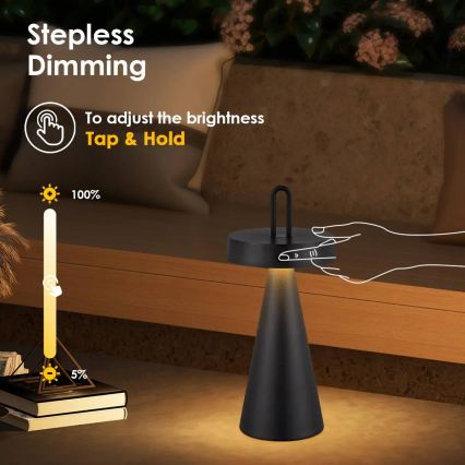 Lampe de table LED tactile d'extérieur rechargeable et dimmable HALO LED/1,5W/3,7V 3000 mAh IP44 noire