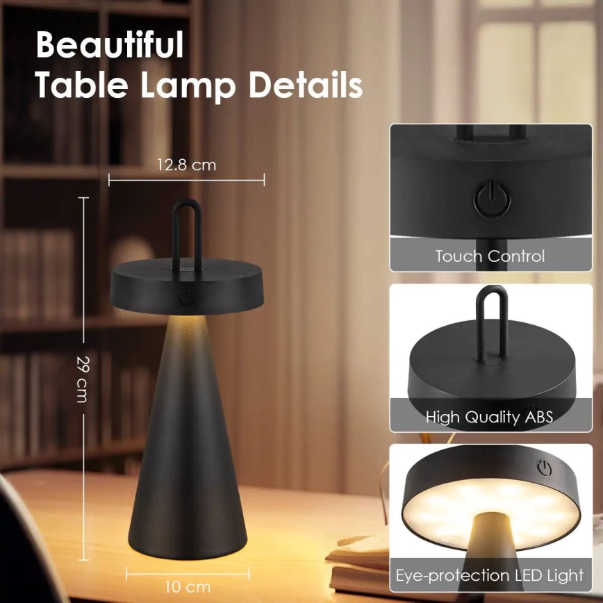 Lampe de table LED tactile d'extérieur rechargeable et dimmable HALO LED/1,5W/3,7V 3000 mAh IP44 noire