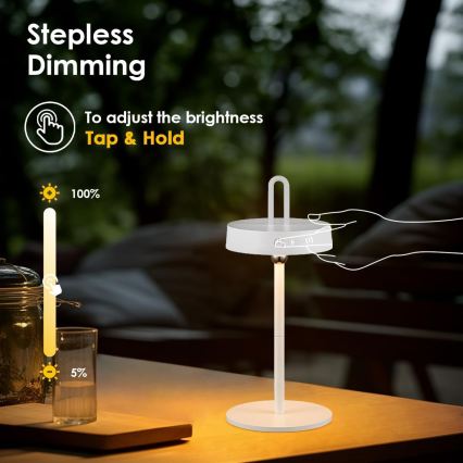 Lampe de table tactile LED dimmable rechargeable pour extérieur GENTLE LED/1,5W/3,7V 3000 mAh IP44 blanche