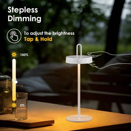 Lampe de table tactile LED dimmable rechargeable d'extérieur SHINE LED/1,5W/3,7V 3000 mAh IP44 blanche
