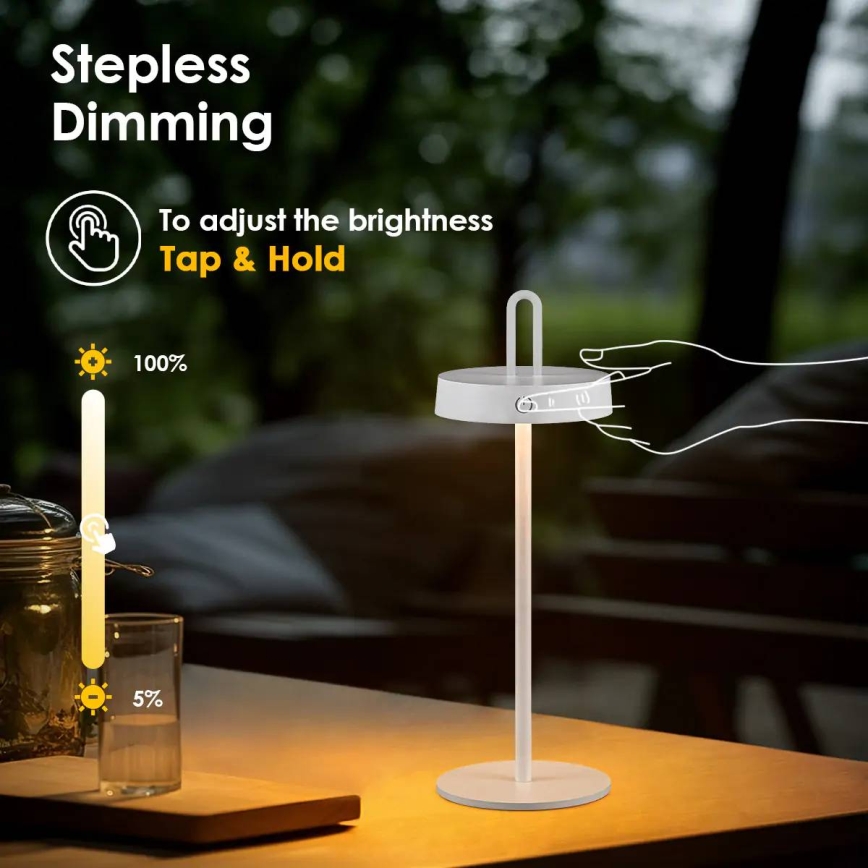 Lampe de table tactile LED dimmable rechargeable d'extérieur SHINE LED/1,5W/3,7V 3000 mAh IP44 blanche