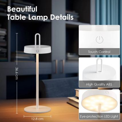 Lampe de table tactile LED dimmable rechargeable d'extérieur SHINE LED/1,5W/3,7V 3000 mAh IP44 blanche