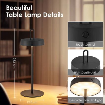 Lampe de table tactile LED dimmable rechargeable d'extérieur SHINE LED/1,5W/3,7V 3000 mAh IP44 noir