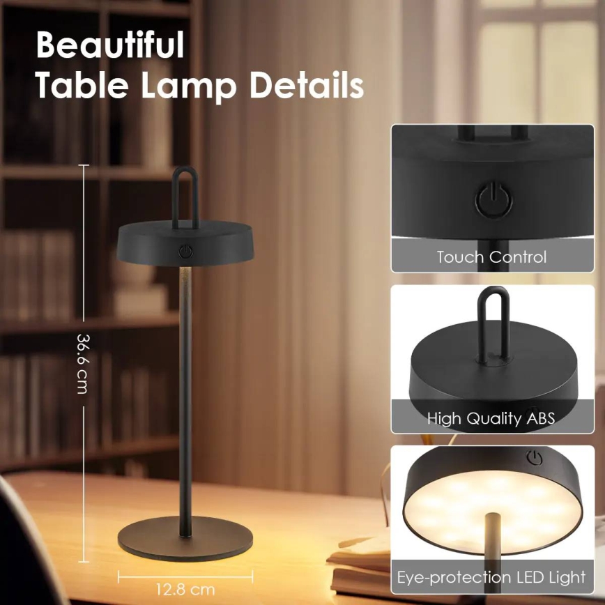 Lampe de table tactile LED dimmable rechargeable d'extérieur SHINE LED/1,5W/3,7V 3000 mAh IP44 noir