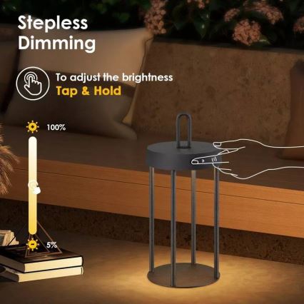 Lampe de table tactile LED d'extérieur dimmable, rechargeable GENTLE LED/1,5W/3,7V 3000 mAh IP44 noire