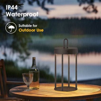 Lampe de table tactile LED d'extérieur dimmable, rechargeable GENTLE LED/1,5W/3,7V 3000 mAh IP44 noire