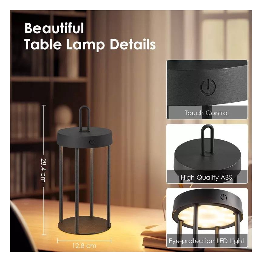 Lampe de table tactile LED d'extérieur dimmable, rechargeable GENTLE LED/1,5W/3,7V 3000 mAh IP44 noire