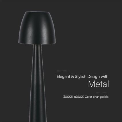 Lampe de table tactile rechargeable et à intensité variable LED/3W/5V 3000-6000K 1800 mAh noir