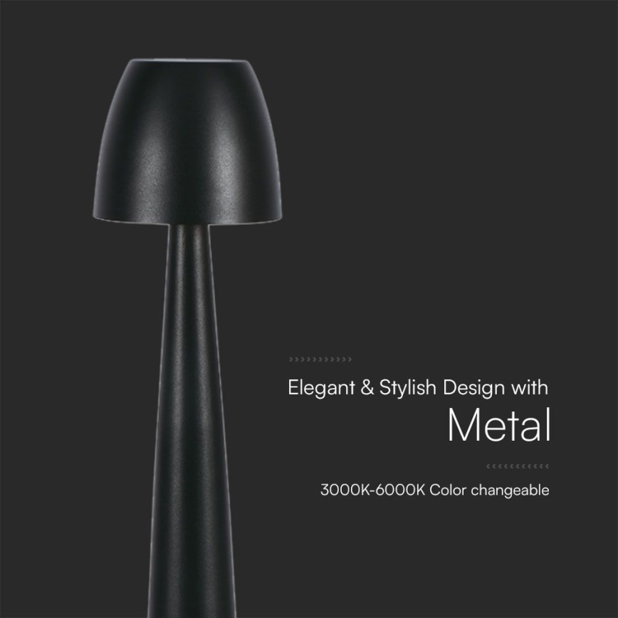 Lampe de table tactile rechargeable et à intensité variable LED/3W/5V 3000-6000K 1800 mAh noir