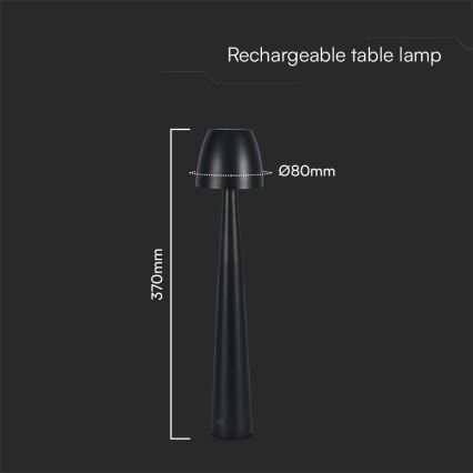Lampe de table tactile rechargeable et à intensité variable LED/3W/5V 3000-6000K 1800 mAh noir