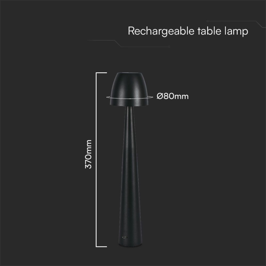 Lampe de table tactile rechargeable et à intensité variable LED/3W/5V 3000-6000K 1800 mAh noir