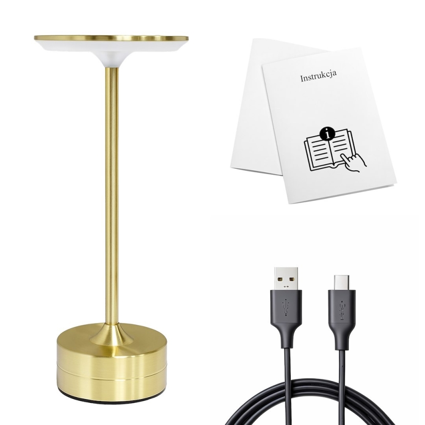 Lampe de table tactile rechargeable LED TAVOLO LED/2,5W/5V 2400 mAh 3000-6000K dorée