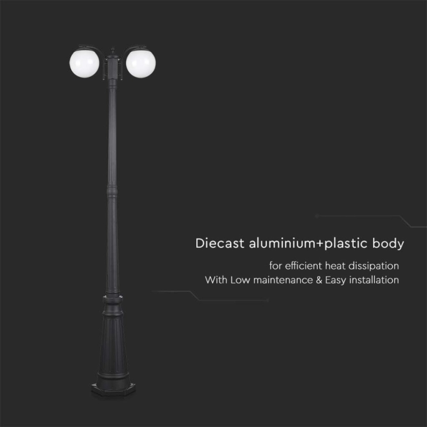Lampe d'extérieur 2xE27/60W/230V IP44 199 cm noire