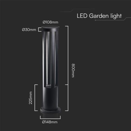 Lampe d'extérieur LED/10W/230V 3000K IP65 80 cm noire