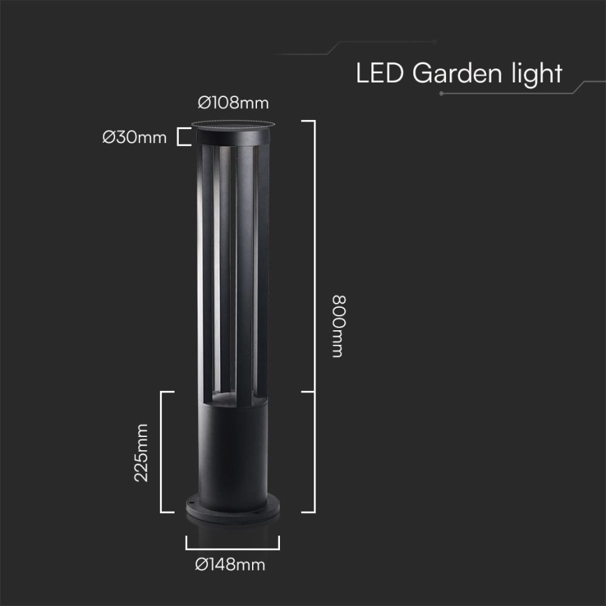 Lampe d'extérieur LED/10W/230V 3000K IP65 80 cm noire