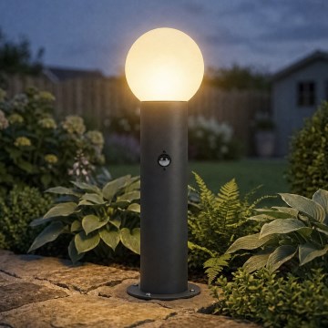 Lampe d'extérieur STONO 1xE27/15W/230V 80 cm IP65 anthracite, équipée d'un détecteur de mouvement et d'un détecteur crépusculaire
