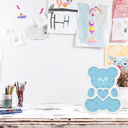 Lampe enfant LED/2xAA bleu ours