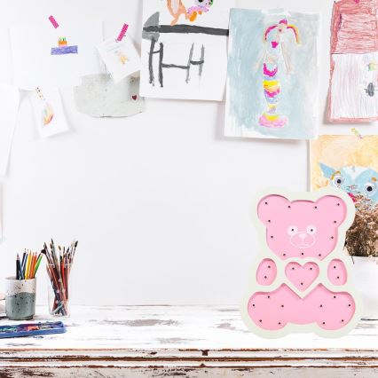 Lampe enfant LED/2xAA ours rose