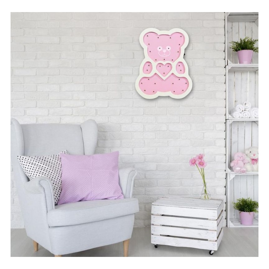 Lampe enfant LED/2xAA ours rose