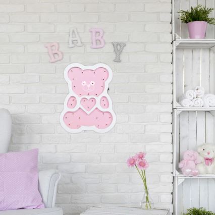 Lampe enfant LED/2xAA ours rose