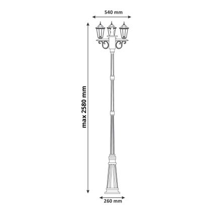 Lampe extérieure 3xE27/20W/230V IP43 2,58 m patine