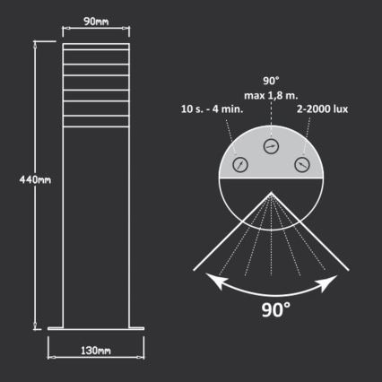 Lampe extérieure avec détecteur TEKSAS 1xE27/12W/230V IP44 44 cm anthracite