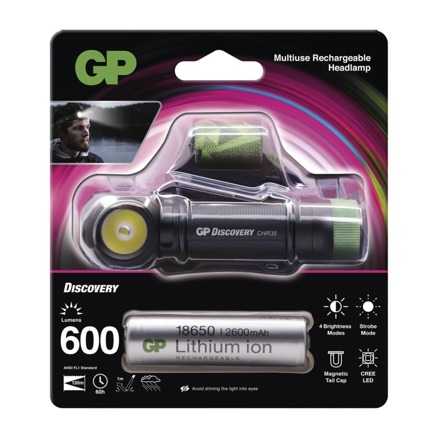 Lampe frontale LED GP DISCOVERY CHR35 LED/3,7V/2600mAh