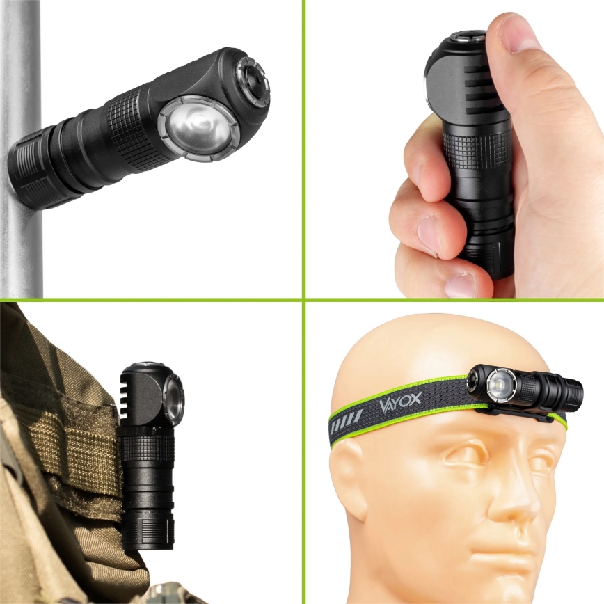 Lampe frontale LED rechargeable, à intensité réglable, 3 en 1, avec éclairage rouge LED/10W/5V IP66 500 lm 800 mAh