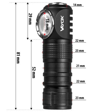 Lampe frontale LED rechargeable, à intensité réglable, 3 en 1, avec éclairage rouge LED/10W/5V IP66 500 lm 800 mAh