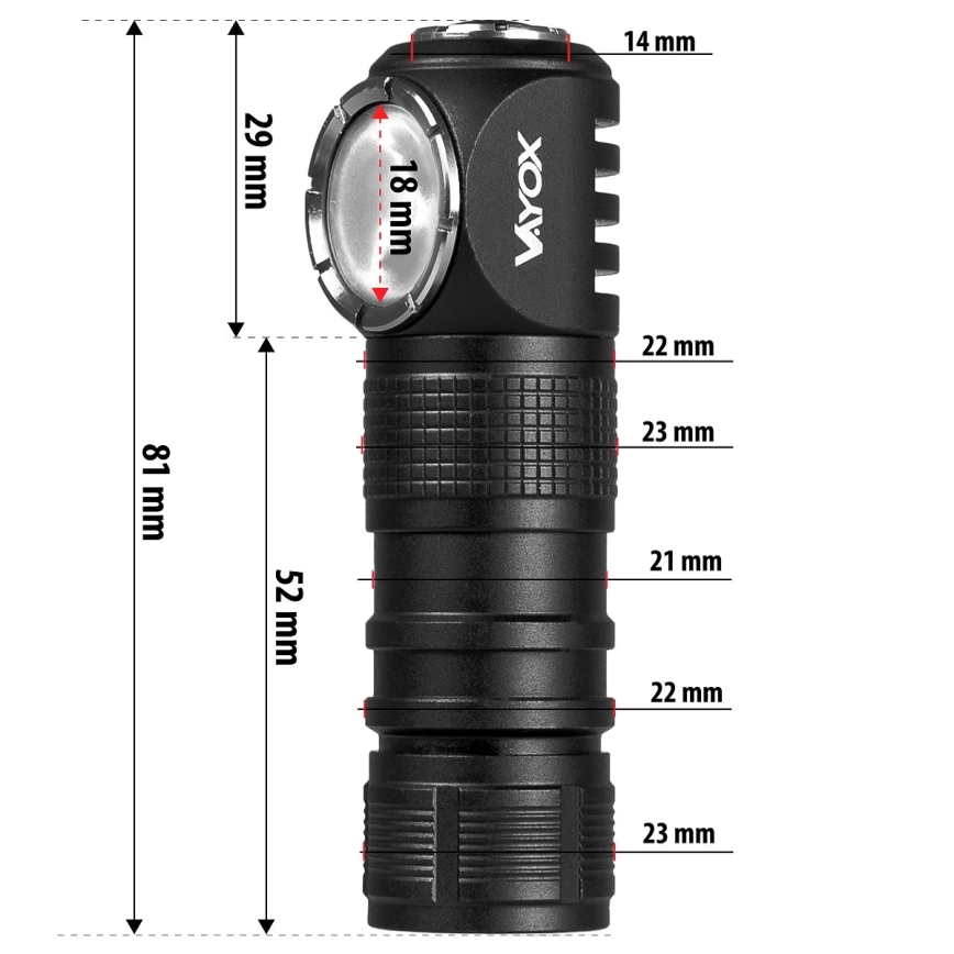 Lampe frontale LED rechargeable, à intensité réglable, 3 en 1, avec éclairage rouge LED/10W/5V IP66 500 lm 800 mAh