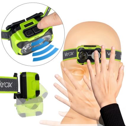 LED Lampe frontale dimmable rechargeable avec capteur et éclairage rouge LED/10W/5V/3xAAA IP44 600 lm 1200 mAh