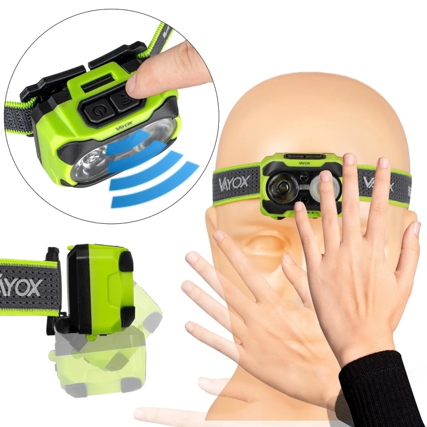 LED Lampe frontale dimmable rechargeable avec capteur et éclairage rouge LED/10W/5V/3xAAA IP44 600 lm 1200 mAh