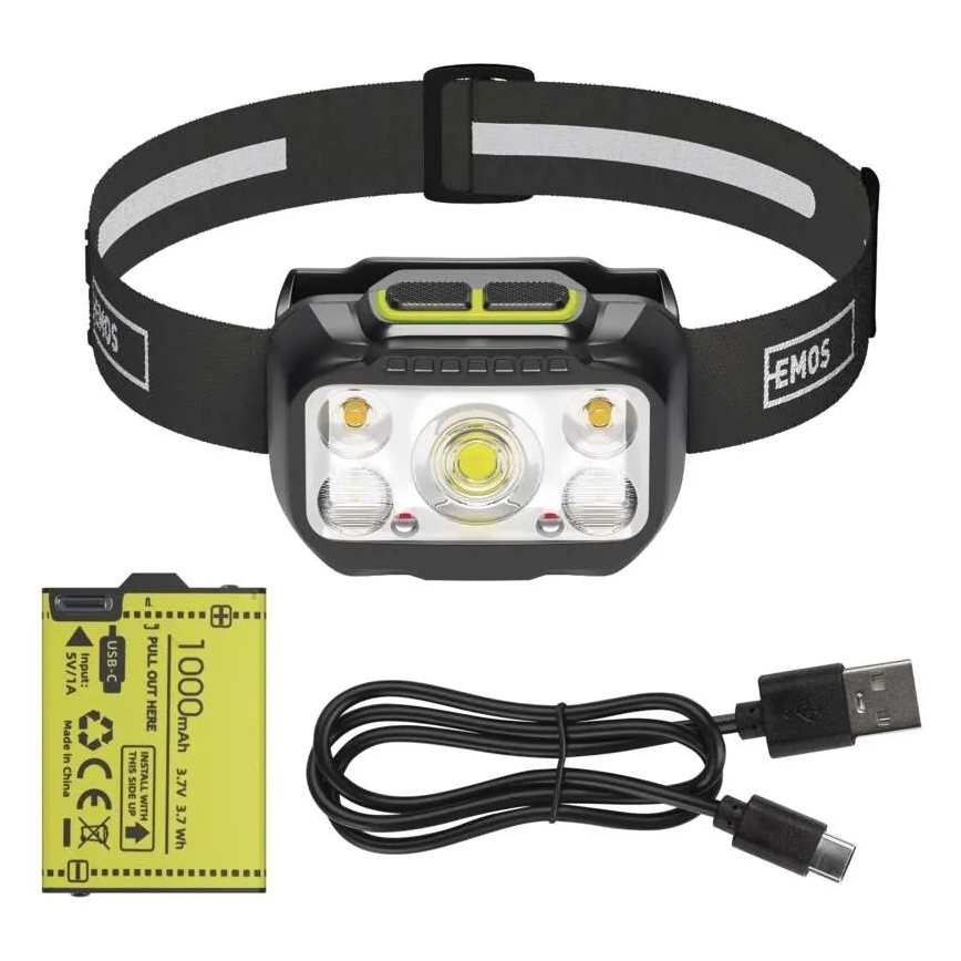 Lampe frontale rechargeable à intensité réglable LED/3xAAA/1000 mAh 3,7V