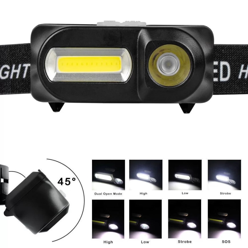 Lampe frontale rechargeable à intensité variable 2xLED/5V IP44 210 brillant 2000 mAh