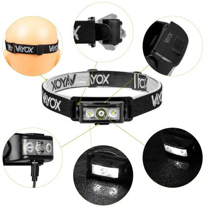 Lampe frontale rechargeable à intensité variable 3xLED/5V IPX4 100 brillant 1200 mAh