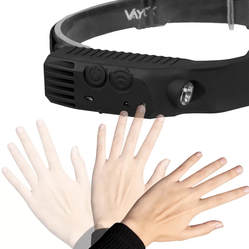 Lampe frontale rechargeable à intensité variable avec détecteur 3xLED/5V IP44 300 brillant 1200 mAh