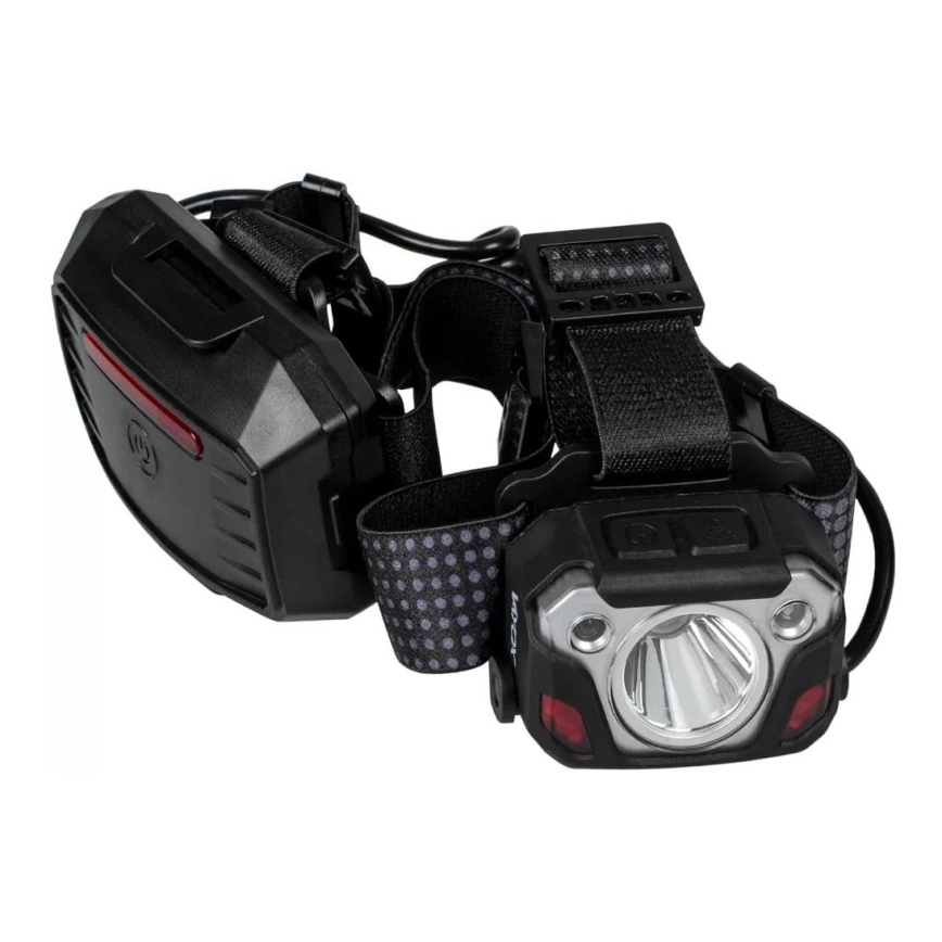 Lampe frontale rechargeable à intensité variable avec détecteur et fonction batterie portative et éclairage rouge LED/10 W/5 V IP44 1200 brillant 4000 mAh