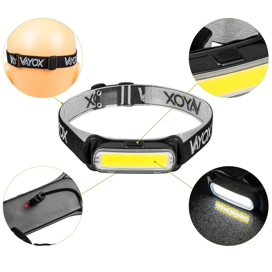 Lampe frontale rechargeable à intensité variable LED/5V IPX4 300 brillant 1200 mAh