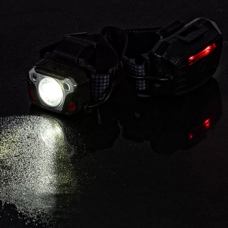 Lampe frontale rechargeable à intensité variable avec détecteur et fonction batterie portative et éclairage rouge LED/10 W/5 V IP44 1200 brillant 4000 mAh